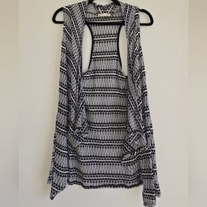 It's Our Time Black and White Sleeveless Draped Cardigan Size M